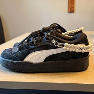 Puma Black and White Sneakers with Pearl Detail
